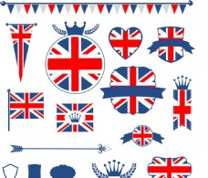 英国国旗元素标签矢量