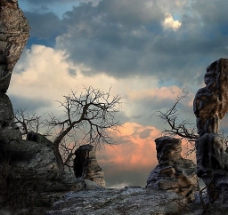 梦幻世界天空畸形怪石枯树图片