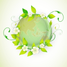 绿色的叶子和花拯救地球的概念