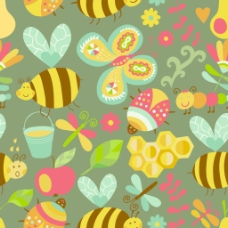 矢量花卉矢量无缝花卉图案组成HoneyB夏天