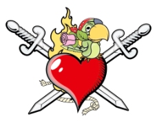 交叉的剑心的情人海盗纹身矢量卡通插画