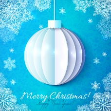 圣诞风景蓝色圣诞风格折纸吊球背景矢量素材