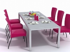 餐桌组合红色6座餐桌椅组合3D模型