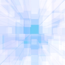 明亮的蓝色背景与艺术玻璃立方体或正方形