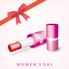 妇女节海报三八妇女节贺卡或海报上粉红色的唇膏和红丝带的设计背景