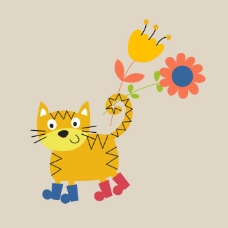 印花矢量图 卡通 卡通动物 猫 植物 免费素材