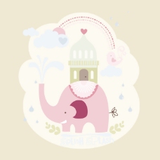 印花矢量图 可爱卡通 卡通动物 大象 建筑 免费素材