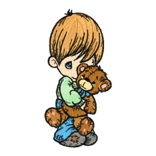 绣花 卡通人物 男孩 动物 熊 免费素材