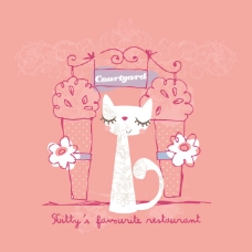 印花矢量图 T恤图案 图文结合 卡通动物 猫 免费素材