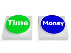 时间金钱时间和金钱的按钮显示的财政或休闲