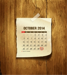 创意2014年10月贴纸年历矢量素材