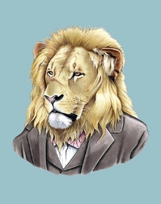动物插图位图插画动物狮子西装免费素材