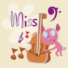 小提琴印花矢量图可爱卡通卡通动物小猪大提琴免费素材