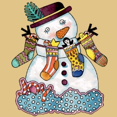 喜庆节日印花矢量图节日喜庆圣诞节雪人袜子免费素材
