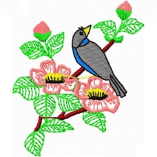 鸟类动物绣花动物鸟类植物花免费素材