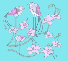 鸟类动物位图插画花动物鸟类免费素材