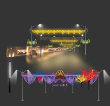 喷泉设计夜景道路亮化灯光效果图片