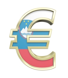 黄金的欧元符号与斯洛文尼亚国旗白色隔离