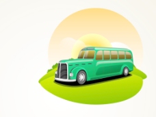 普吉矢量插画的绿色交通的经典的卡车或装载吉普车