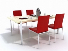餐桌组合红色餐桌椅组合3D模型