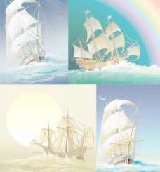 航海在海上航行的帆船矢量素材