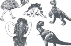 各种各样的恐龙和其他大型史前动物素描矢量素材