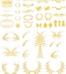 小麦欧洲风格的金色花纹元素矢量素材