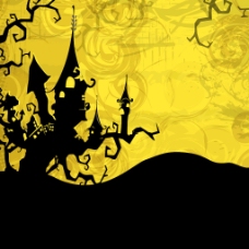 横幅或背景为万圣节聚会黄色背景幽灵般的夜晚