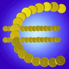 欧元符号显示欧洲销售的硬币