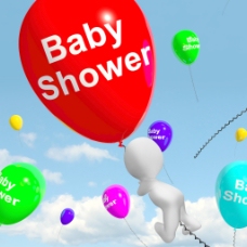 新生婴儿在天空的气球婴儿淋浴显示新生儿出生信息