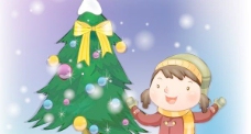 圣诞女孩圣诞节的精神女孩围着圣诞树玩