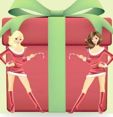 圣诞女孩和礼品盒设计矢量素材04