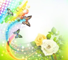 五颜六色的花朵和蝴蝶的背景矢量05