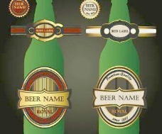 啤酒瓶和啤酒标签矢量