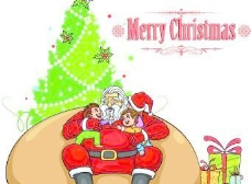 儿童圣诞圣诞老人与儿童插画矢量