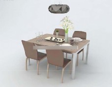 餐桌组合现代一桌四椅餐桌椅组合3D模型