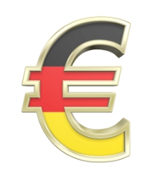 黄金的欧元符号与德国国旗白色隔离