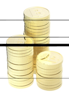 金铢硬币堆孤立在白色的背景