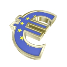 黄金的欧元符号与欧盟旗帜的白色隔离