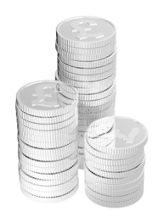 银英镑的硬币堆孤立在白色的背景