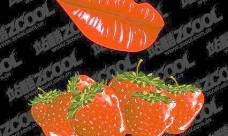 红色的嘴唇和草莓矢量素材