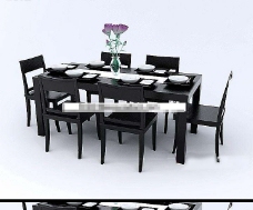 餐桌组合中式客厅黑色组合餐桌椅3D模型
