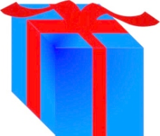 蓝色的礼品盒包裹着红丝带的剪辑艺术