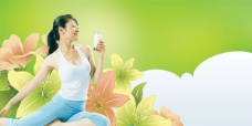 女性健身健身女性花卉背景海报psd素材