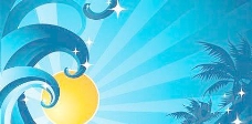 蓝色海浪椰子树太阳矢量图