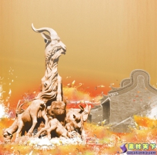 广州市标五羊雕塑psd分层模板
