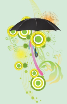 底纹时尚黑色雨伞时尚图案绿色底纹韩国风格