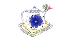 印着蓝色花朵和茶壶