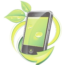 绿色环保手机3d箭头绿叶水珠水滴图片