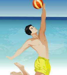 海滩打球的男青年图片